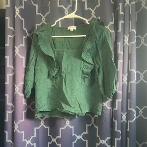 Anthropologie Forest Green Ruffled Blouse